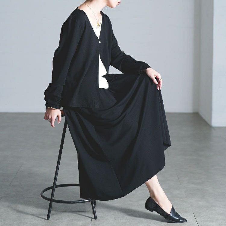 大きいサイズ レディース レイヤード風トップス＆ロングスカート2点セット goldy-1805