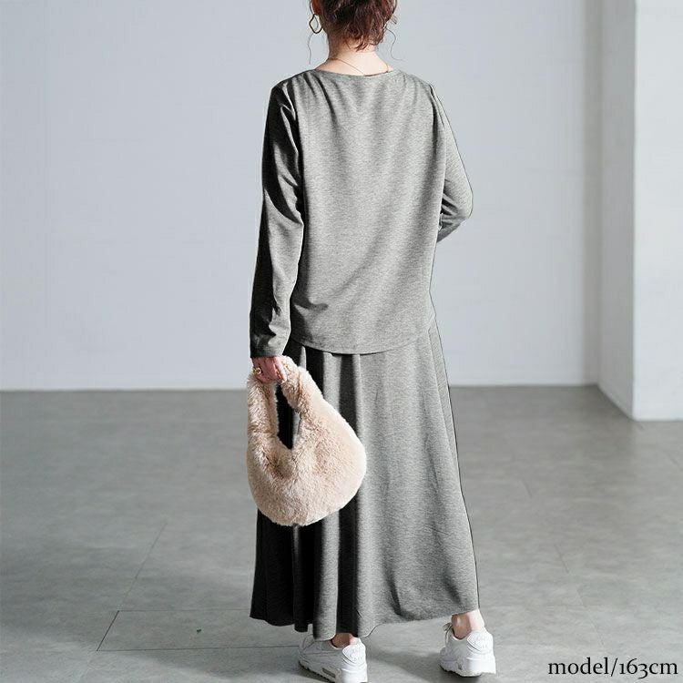 大きいサイズ レディース レイヤード風トップス＆ロングスカート2点セット goldy-1805