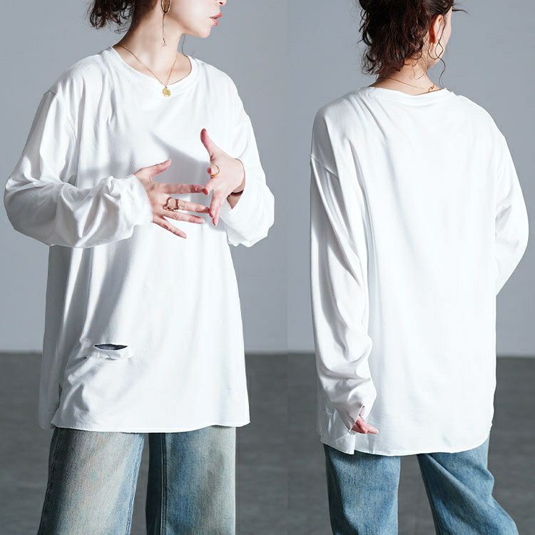 大きいサイズ レディース ダメージロンT＆フーディーベスト2点セット goldy-1804