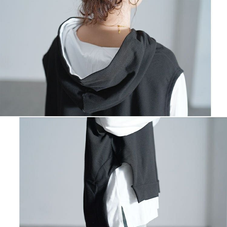 大きいサイズ レディース ダメージロンT＆フーディーベスト2点セット goldy-1804