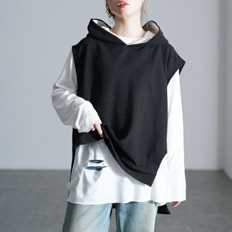 大きいサイズ レディース ダメージロンT＆フーディーベスト2点セット goldy-1804