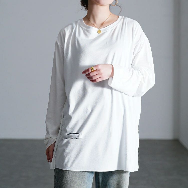 大きいサイズ レディース ダメージロンT＆フーディーベスト2点セット goldy-1804