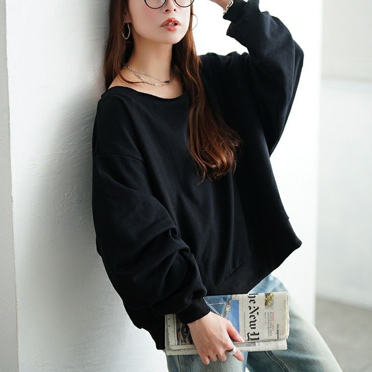 大きいサイズ レディース 深ラウンドネッククロップドプルオーバー jp575