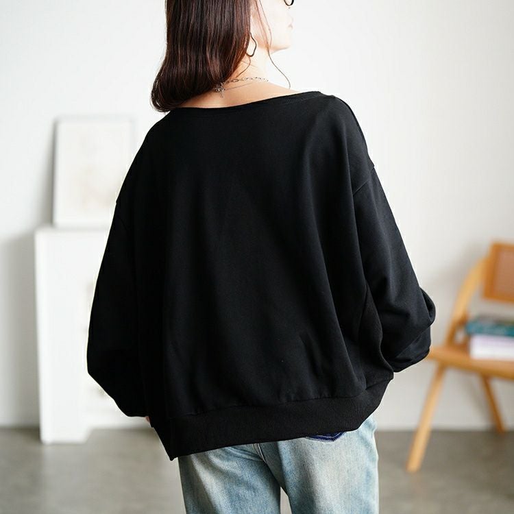 大きいサイズ レディース 深ラウンドネッククロップドプルオーバー jp575