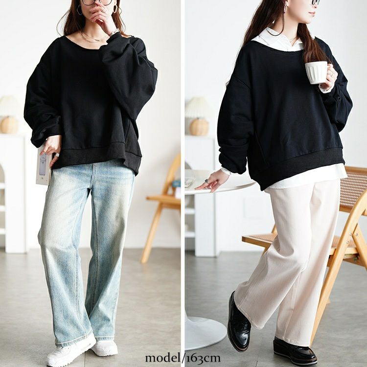 大きいサイズ レディース 深ラウンドネッククロップドプルオーバー jp575