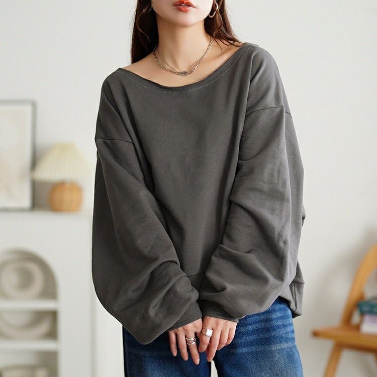 大きいサイズ レディース 深ラウンドネッククロップドプルオーバー jp575