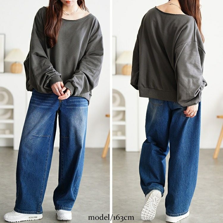 大きいサイズ レディース 深ラウンドネッククロップドプルオーバー jp575