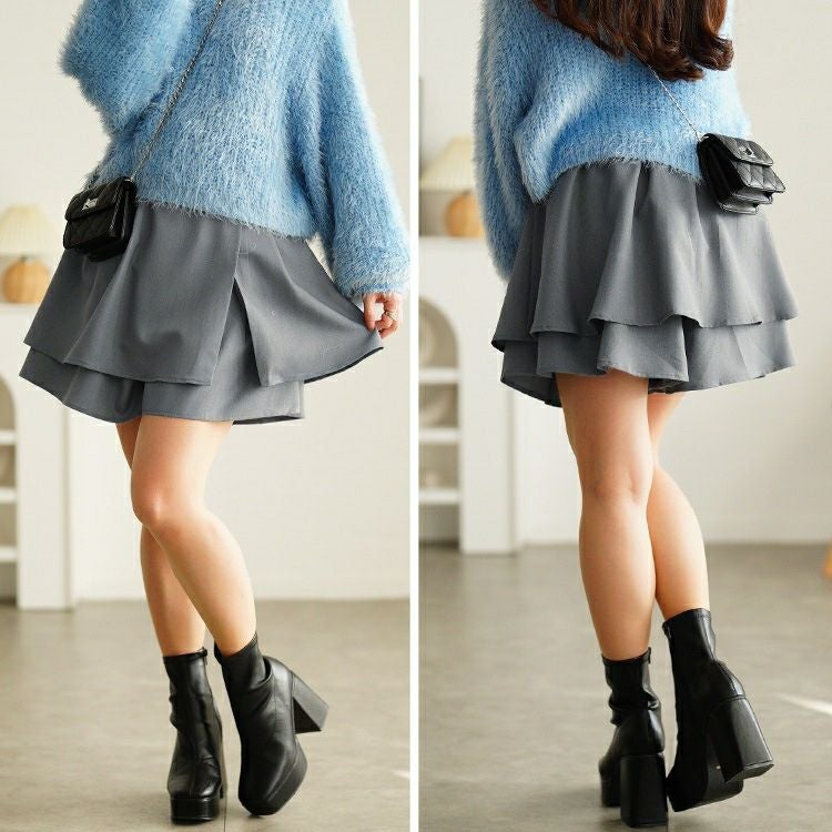 大きいサイズ レディース ハイウエストスカート風ショートパンツ jp574