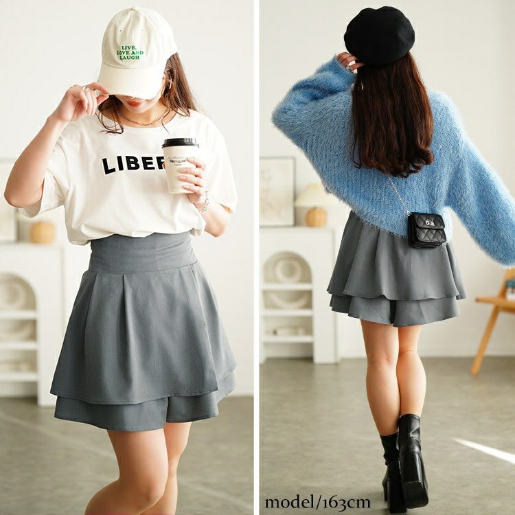 大きいサイズ レディース ハイウエストスカート風ショートパンツ jp574