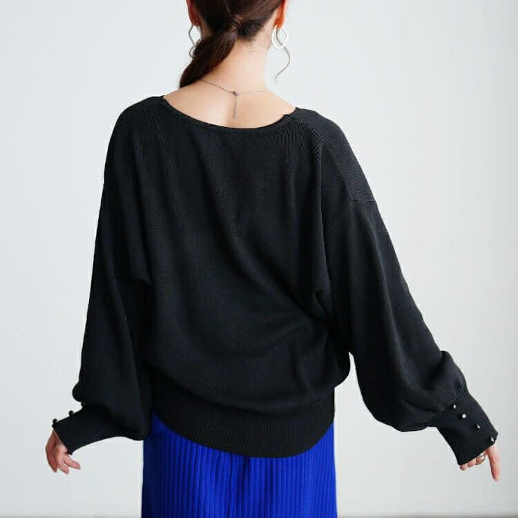 大きいサイズ レディース ボリュームスリーブキーネックニット jp573