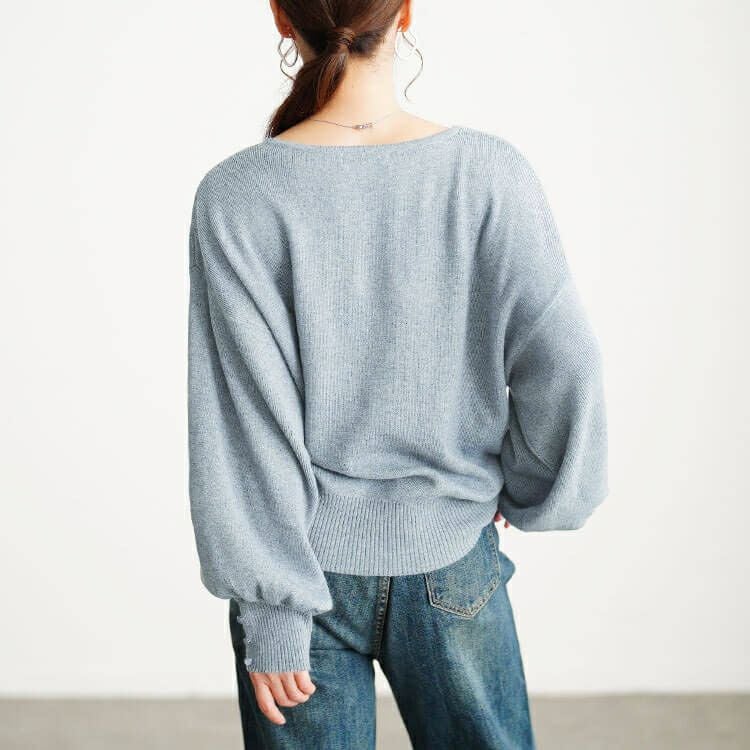 大きいサイズ レディース ボリュームスリーブキーネックニット jp573