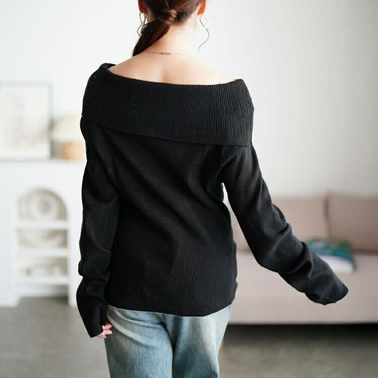 大きいサイズ レディース オフショルダーリブニット jp576