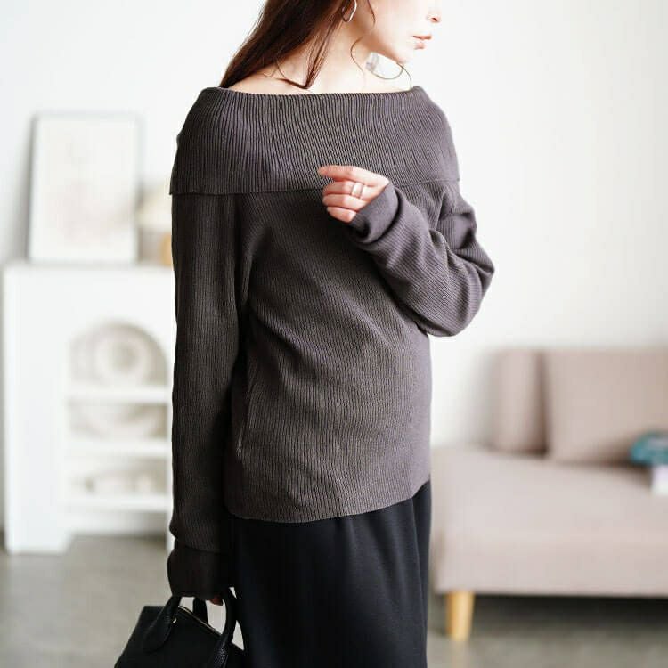 大きいサイズ レディース オフショルダーリブニット jp576