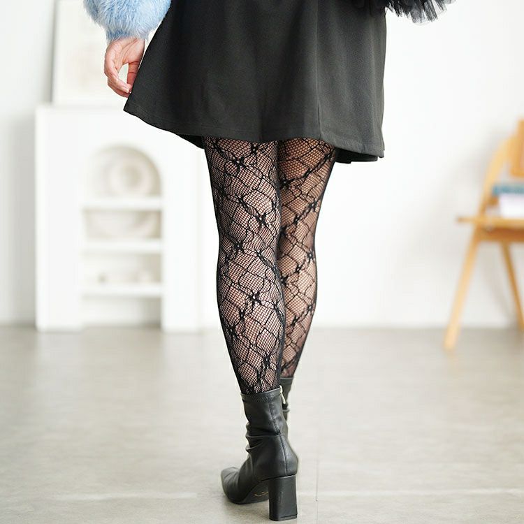 大きいサイズ レディース 花柄網タイツ jp579