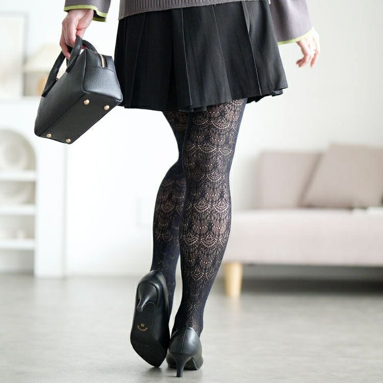 大きいサイズ レディース ダマスク柄網タイツ jp578