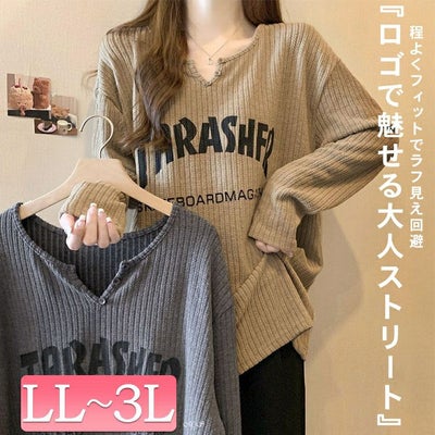 大きいサイズ レディース キーネック英字ロゴリブカットソー goldy-1791