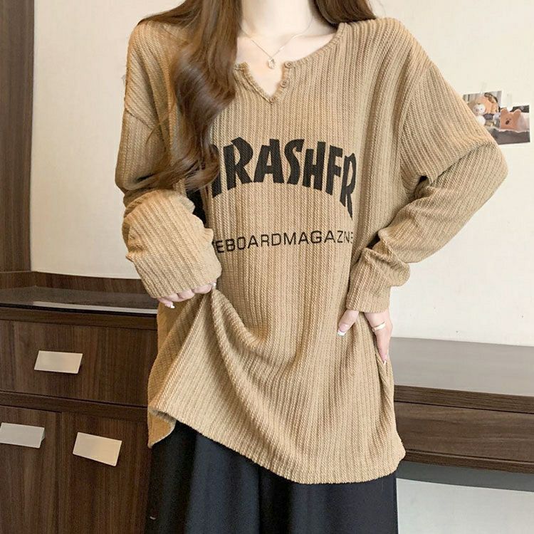 大きいサイズ レディース キーネック英字ロゴリブカットソー goldy-1791