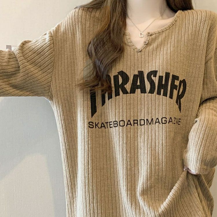 大きいサイズ レディース キーネック英字ロゴリブカットソー goldy-1791