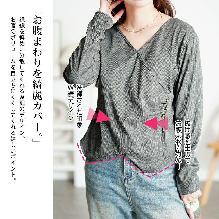 大きいサイズ レディース サイドボタンカシュクールニットトップス goldy-1798