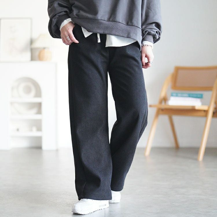 大きいサイズ レディース 裏起毛リボンウエストストレートパンツ goldy-1781