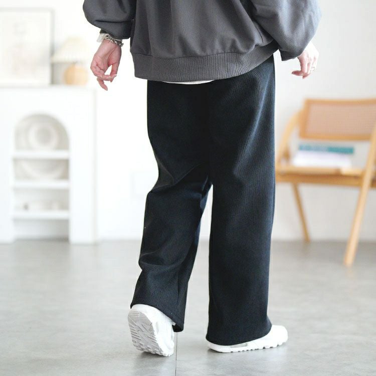 大きいサイズ レディース 裏起毛リボンウエストストレートパンツ goldy-1781