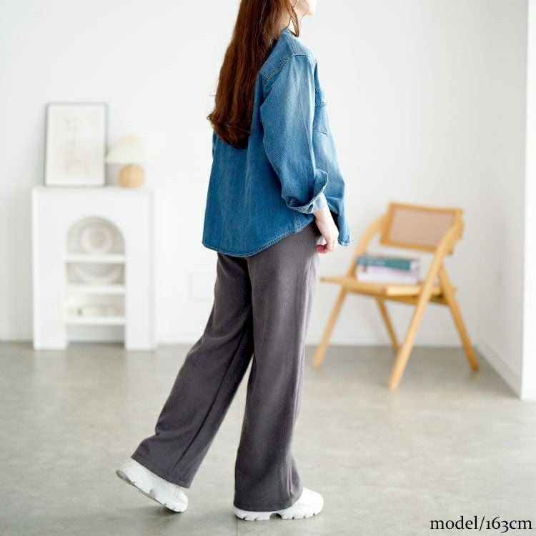 大きいサイズ レディース 裏起毛リボンウエストストレートパンツ goldy-1781