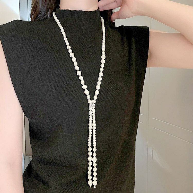 大きいサイズ レディース ビジュークリップ付きパールアレンジネックレス goldy-1802