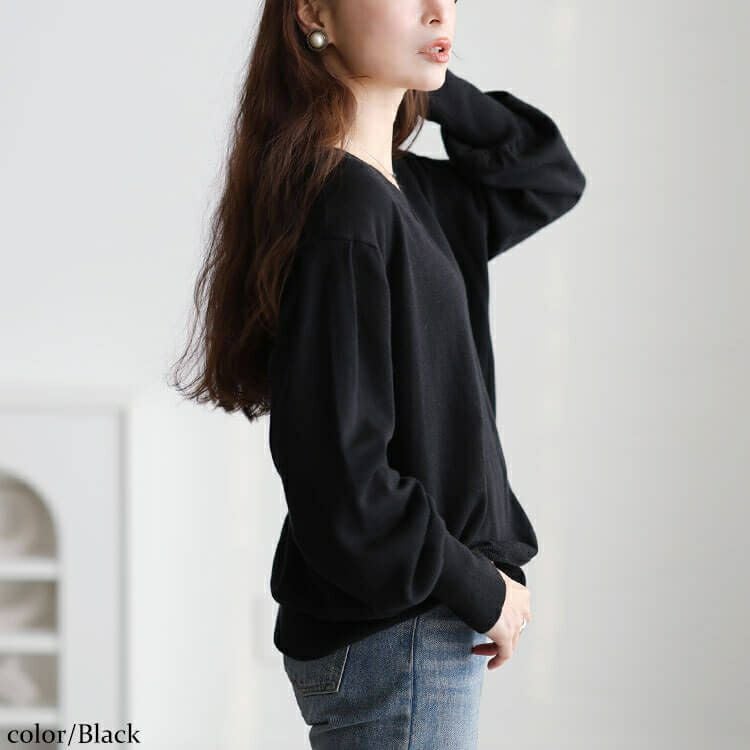 大きいサイズ レディース Vネックボリューム袖ハイゲージニット