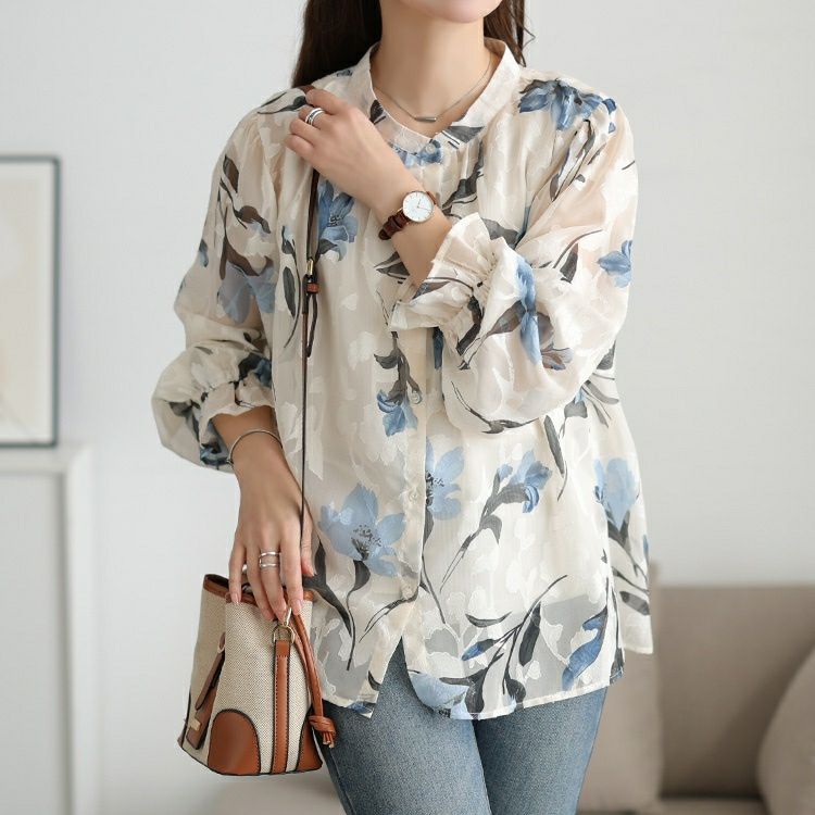 大きいサイズ レディース シアー花柄キャンディスリーブブラウス