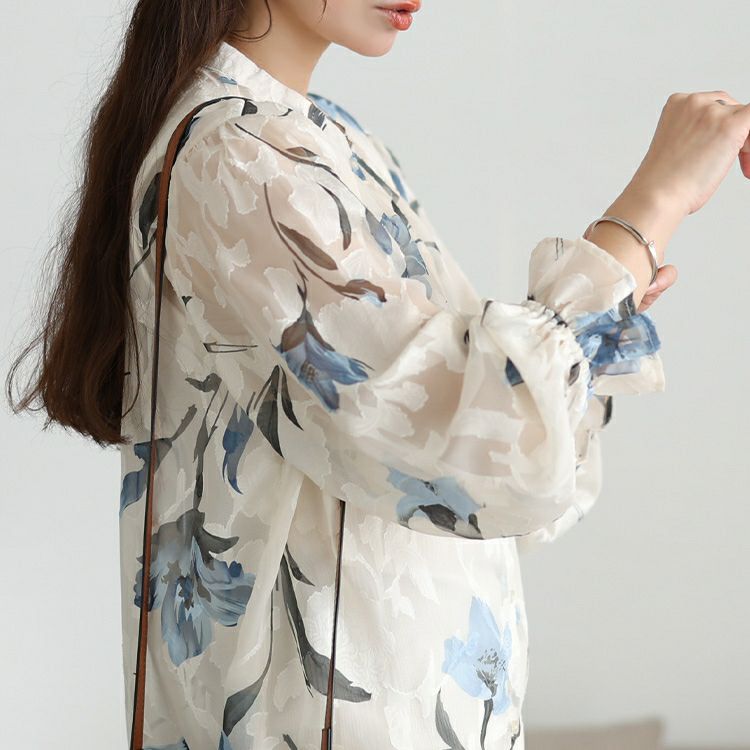 大きいサイズ レディース シアー花柄キャンディスリーブブラウス