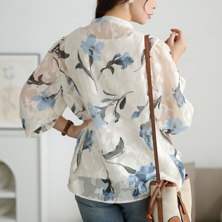 大きいサイズ レディース シアー花柄キャンディスリーブブラウス