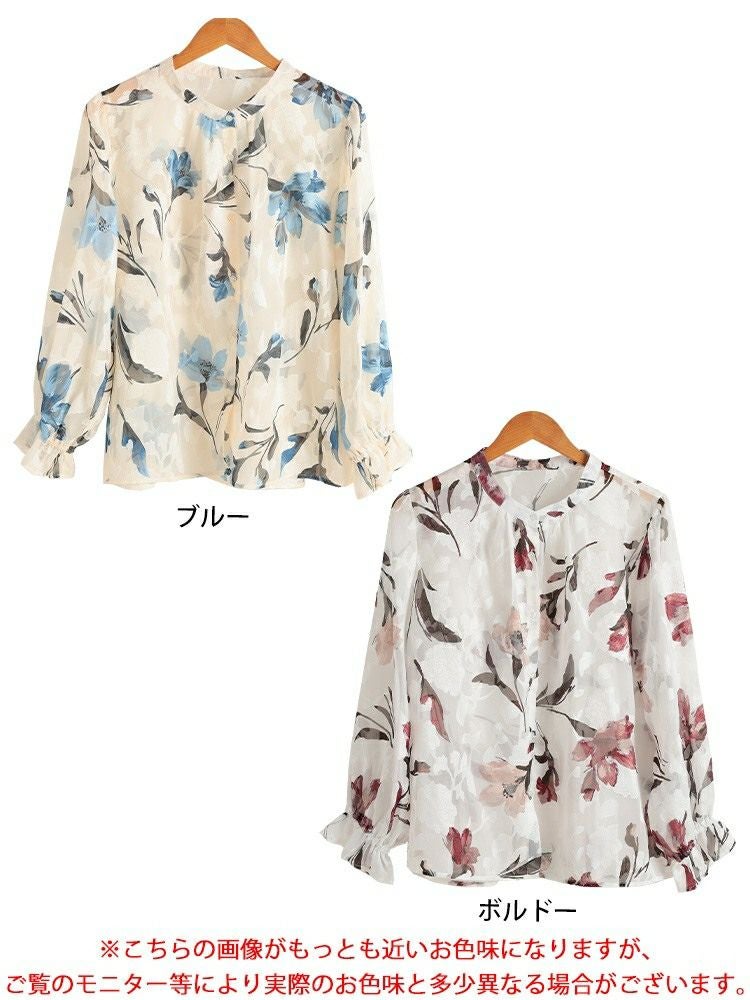 大きいサイズ レディース シアー花柄キャンディスリーブブラウス