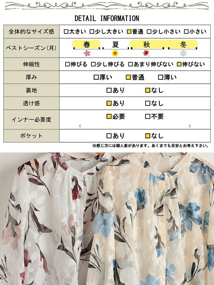 大きいサイズ レディース シアー花柄キャンディスリーブブラウス