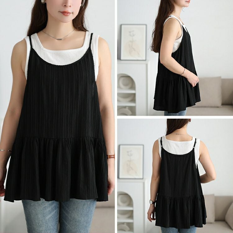 大きいサイズ レディース 楊柳カシュクールブラウス＆ペプラムキャミソール2点セット