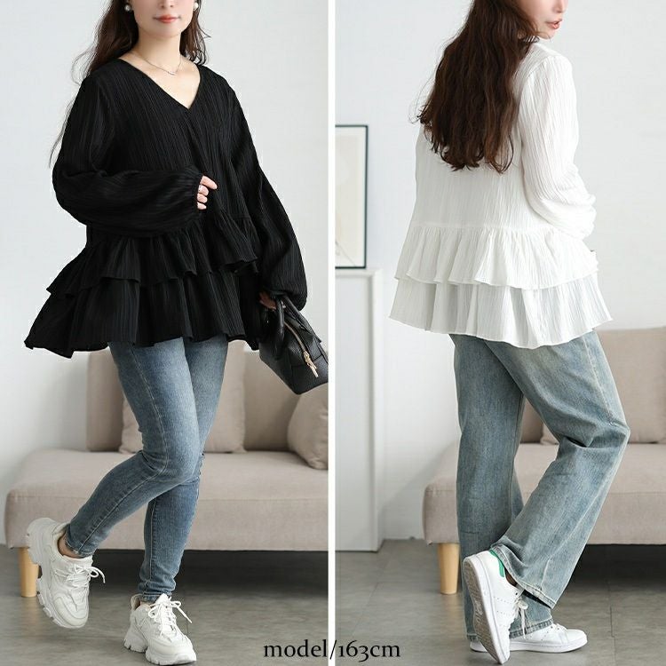 大きいサイズ レディース 楊柳カシュクールブラウス＆ペプラムキャミソール2点セット