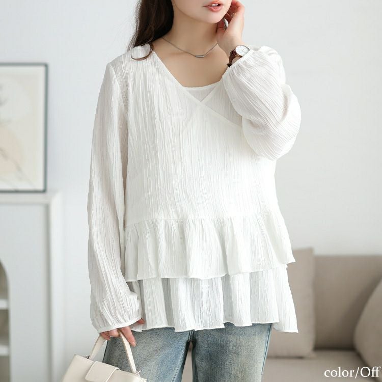 大きいサイズ レディース 楊柳カシュクールブラウス＆ペプラムキャミソール2点セット