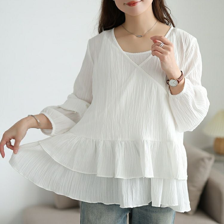 大きいサイズ レディース 楊柳カシュクールブラウス＆ペプラムキャミソール2点セット