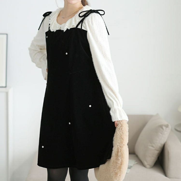 大きいサイズ レディース フリルニットドッキングベロアワンピース