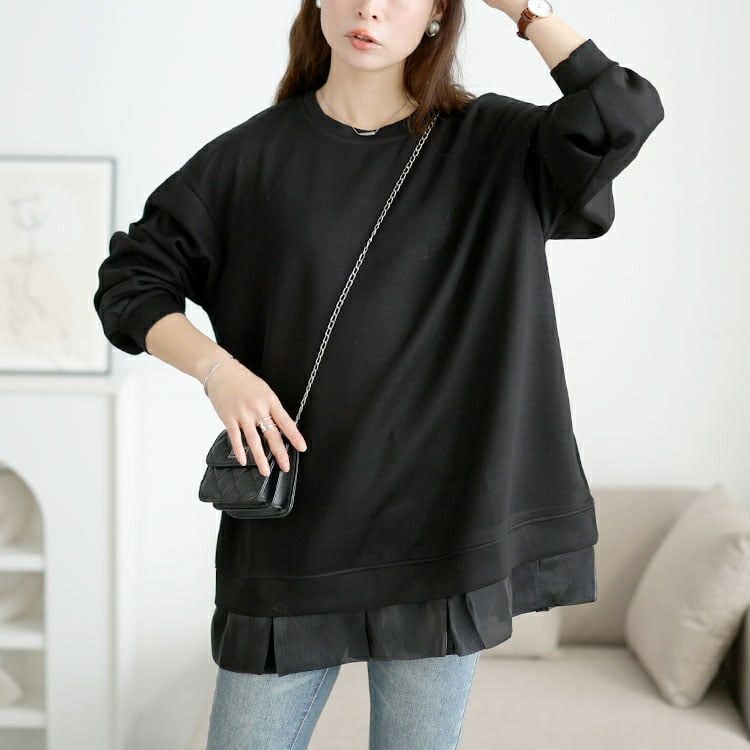 大きいサイズ レディース 裾フリルダンボールニットプルオーバー