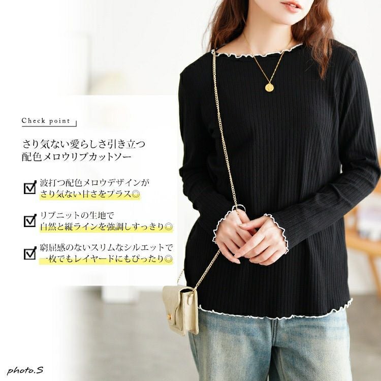 大きいサイズ レディース 配色メロープチハイネックリブトップス