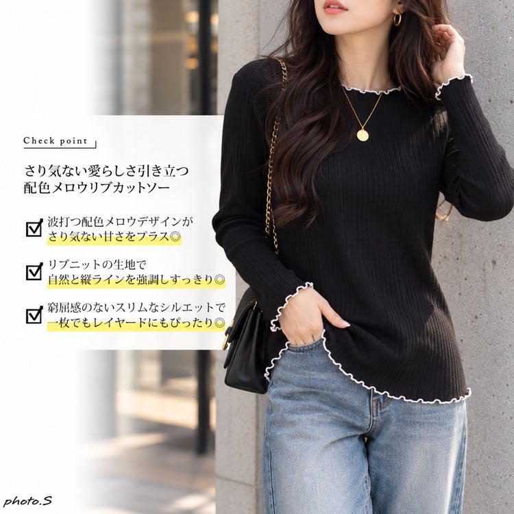大きいサイズ レディース 配色メロープチハイネックリブトップス