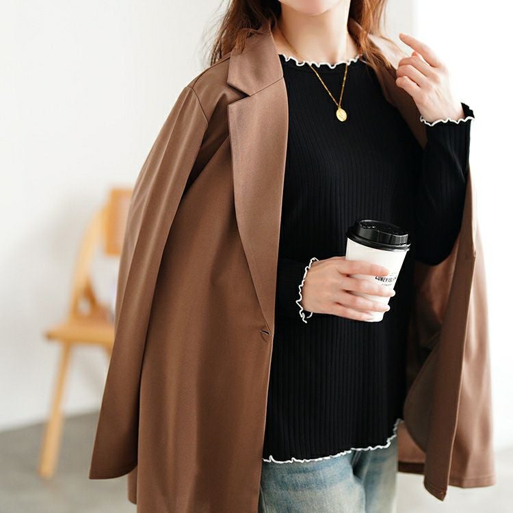 大きいサイズ レディース 配色メロープチハイネックリブトップス