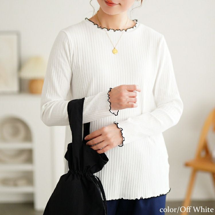 大きいサイズ レディース 配色メロープチハイネックリブトップス