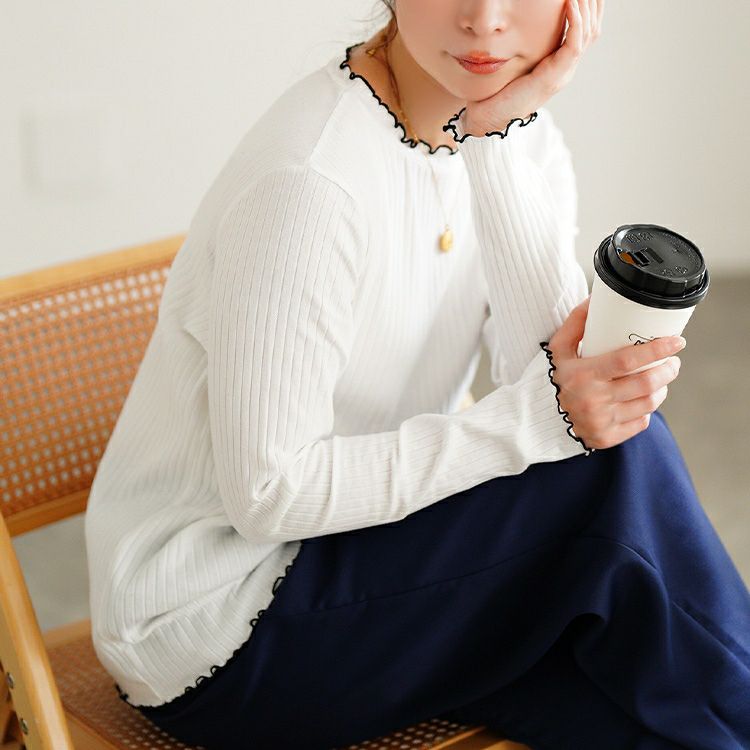 大きいサイズ レディース 配色メロープチハイネックリブトップス