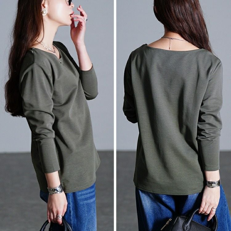 大きいサイズ レディース ワイドラウンドネックロンT