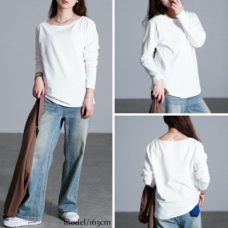 大きいサイズ レディース ワイドラウンドネックロンT