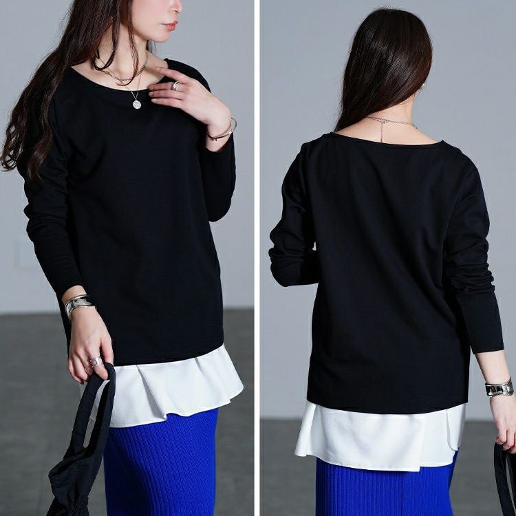 大きいサイズ レディース ワイドラウンドネックロンT