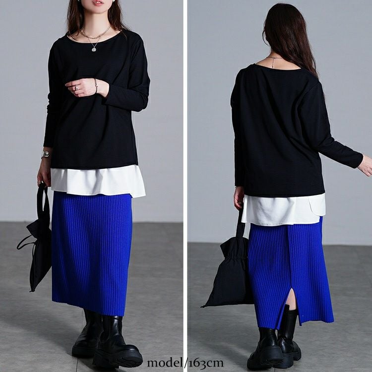 大きいサイズ レディース ワイドラウンドネックロンT