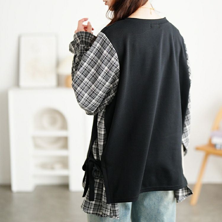 大きいサイズ レディース サイドリボン重ね着風キャンディ袖トップス