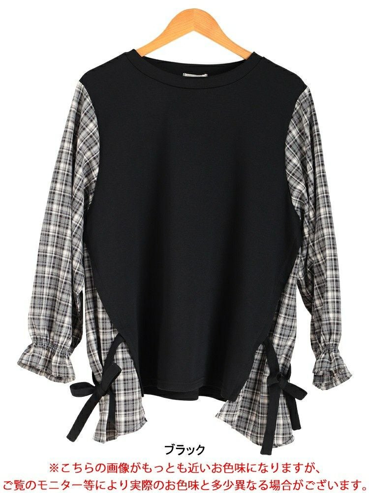 大きいサイズ レディース サイドリボン重ね着風キャンディ袖トップス